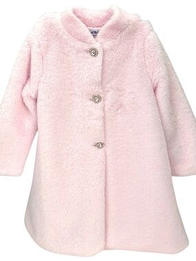 Girls Blueberi Boulevard Soft Fluffy Pink Coat with 3 Rhinestone Buttons Size 4T